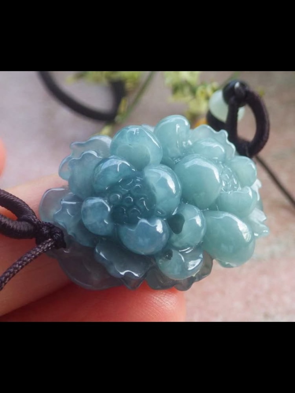 Water blue Certificate Jadeite Green Jade floral Flower Rose Pendant